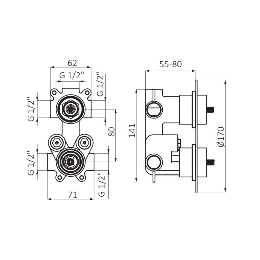 Inbouw Douchekraan GRB Time Thermostatisch Anti-Kalk ⌀17 cm Verchroomd Messing