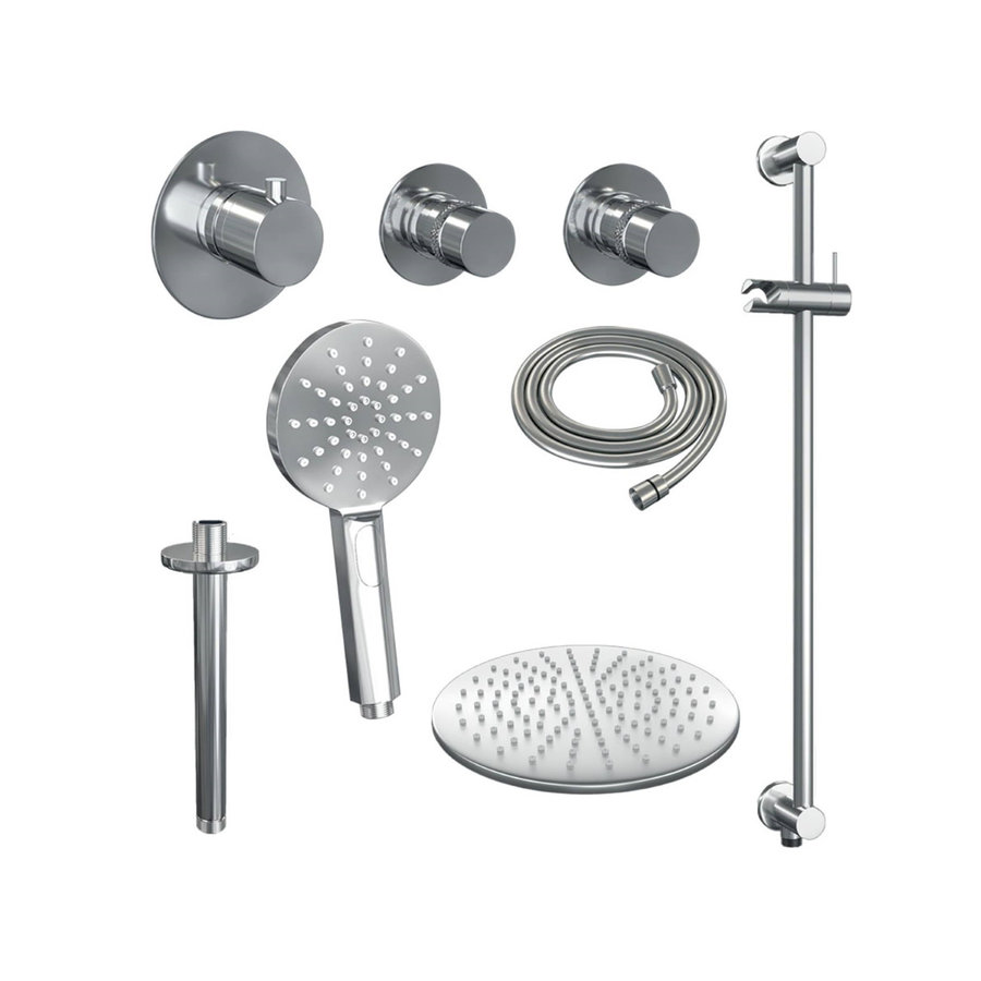 Thermostatisch Inbouwdoucheset Brauer Chrome 30cm Hoofddouche Plafondarm 3 Standen Handdouche op Glijstang Chroom