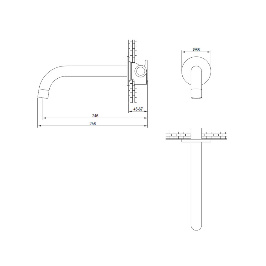 Uitloop Brauer Gebogen Incl Rozet 65mm PVD-Coating Koper