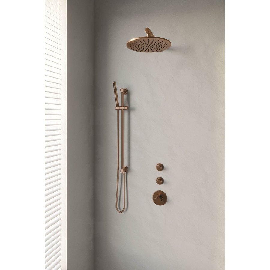 Thermostatisch Inbouwdoucheset Brauer Copper 30cm Hoofddouche Wandarm Staafhanddouche op Glijstang Koper