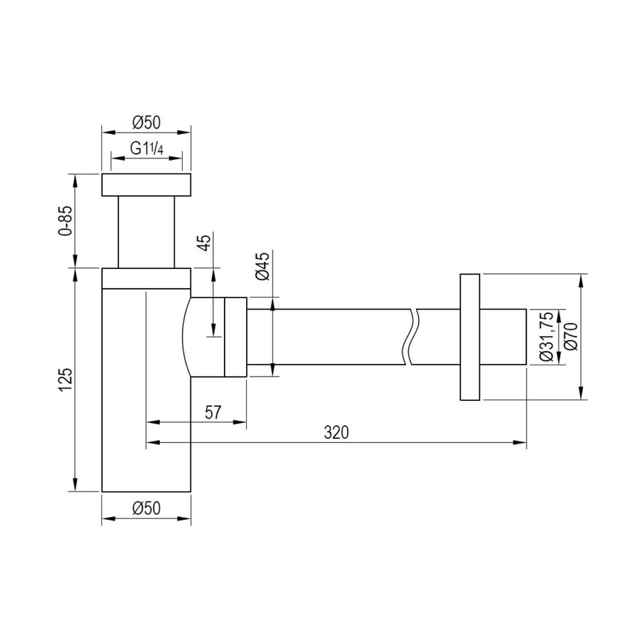 Bekersifon Brauer Chrome 5/4 Chroom