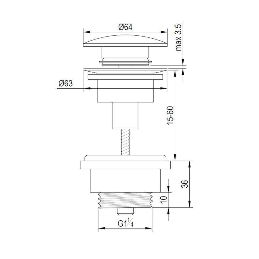 Klikwaste Brauer Afvoerplug Messing Binnenwerk 5/4 Mat Zwart