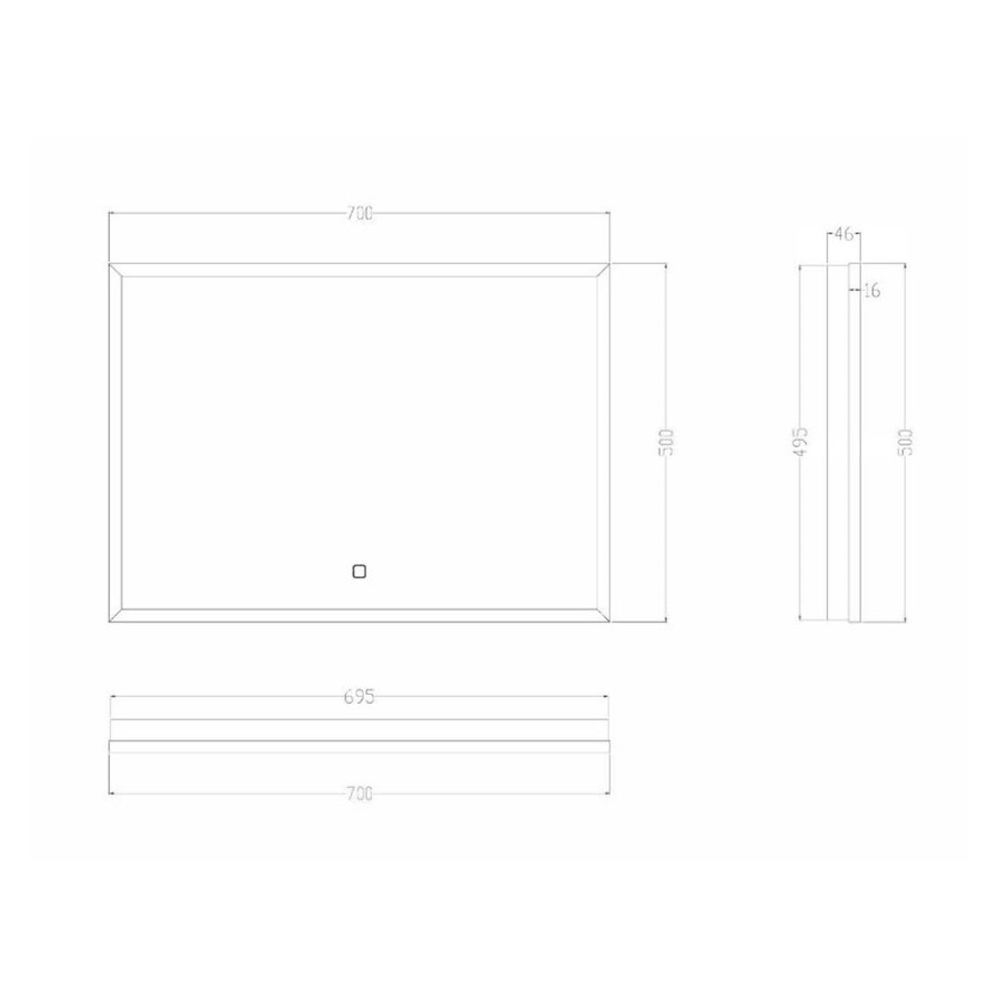 Badkamerspiegel Boss & Wessing Miami LED Verlichting Mat Zwart 70x50 cm