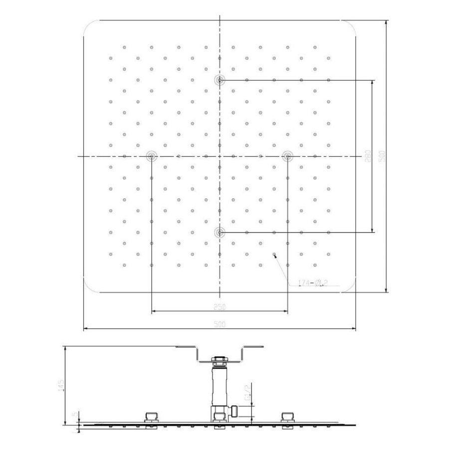 Inbouw Hoofddouche Boss & Wessing Ultra Vierkant 50x50 cm Chroom