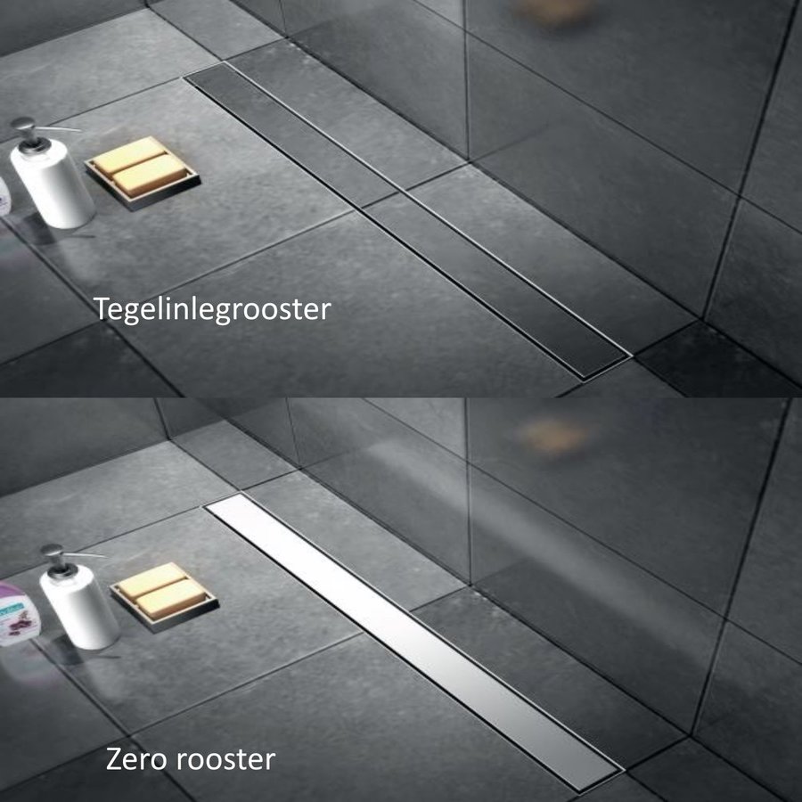 Douchegoot Brauer RVS Inclusief Vloerflens 90x7 cm Zero Tegelinlegrooster Omkeerbaar