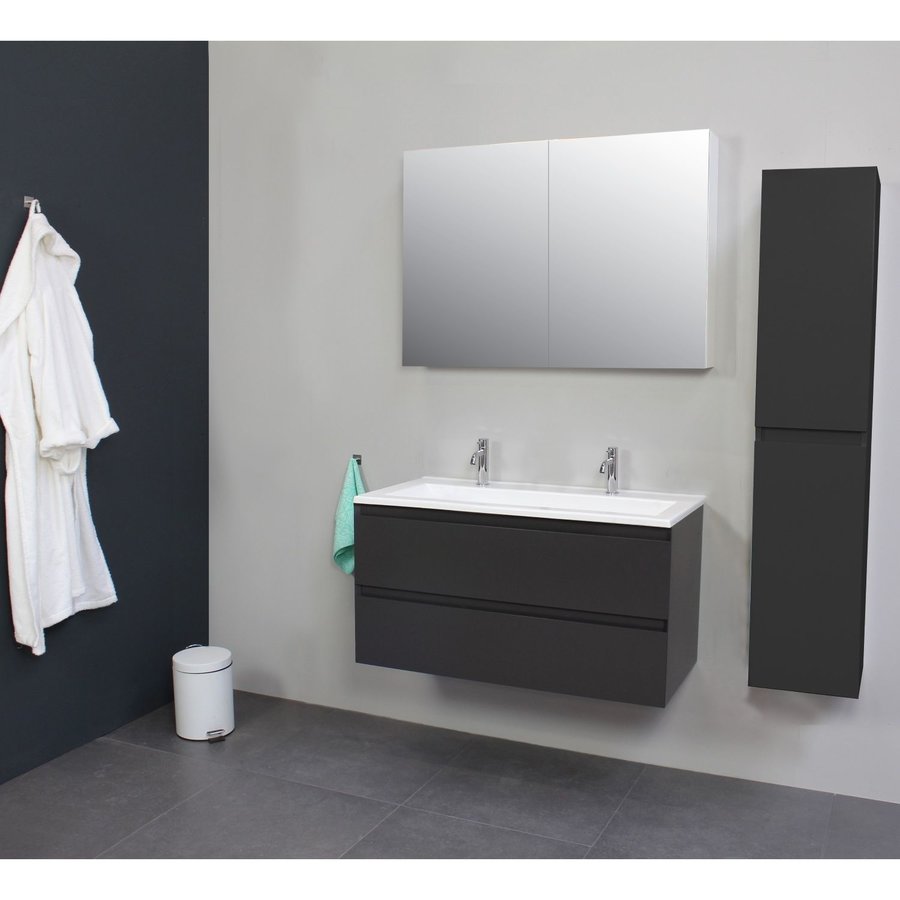 Badkamermeubel Boss & Wessing Pepper Acryl Wastafel Twee Kraangaten 100x55x46 cm Antraciet