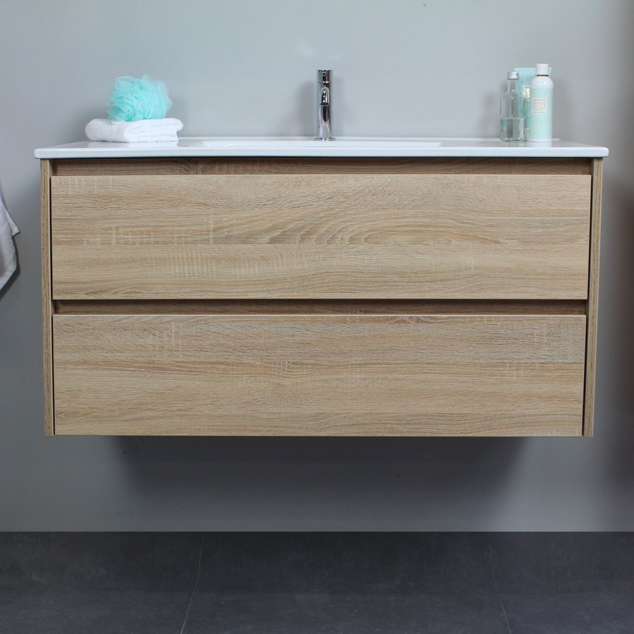 Badkamermeubel Boss & Wessing Pepper Wastafel Porselein Met Kraangat 100x55x46 cm Eiken