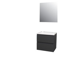 Badkamermeubel Boss & Wessing Pepper Acryl Wastafel Zonder Kraangat Inclusief Spiegel 60x55x46 cm Antraciet