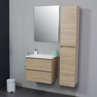 Badkamermeubel Boss & Wessing Pepper Acryl Wastafel Zonder Kraangat Inclusief Spiegel 60x55x46 cm Eiken