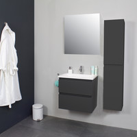 Badkamermeubel Boss & Wessing Pepper Acryl Wastafel Met Kraangat Inclusief Spiegel 60x55x46 cm Antraciet