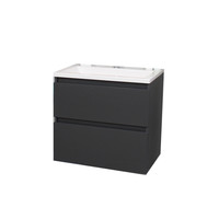 Badkamermeubel Boss & Wessing Pepper Acryl Wastafel Met Kraangat Inclusief Spiegel 60x55x46 cm Antraciet