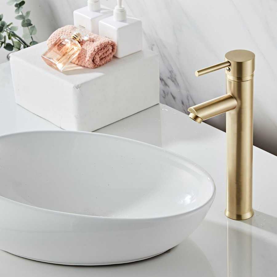 Wastafelkraan Boss & Wessing Gold Verhoogd Geborsteld Messing Mat Goud