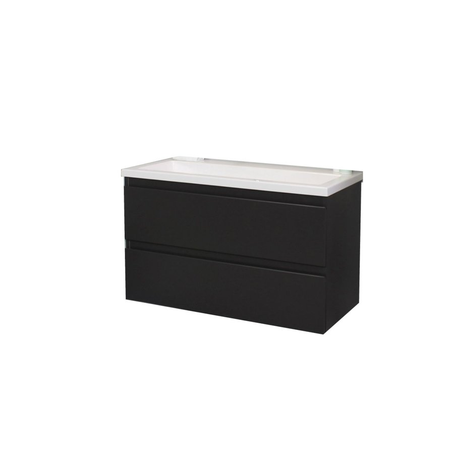 Badkamermeubel Boss & Wessing Pepper Acryl Wastafel Incl Spiegel Zonder Kraangat 80x55x46 cm Antraciet