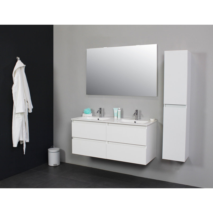 Badkamermeubel Boss & Wessing Pepper Wastafel Porselein Twee Kraangaten Incl Spiegel 120x55x46 cm Wit