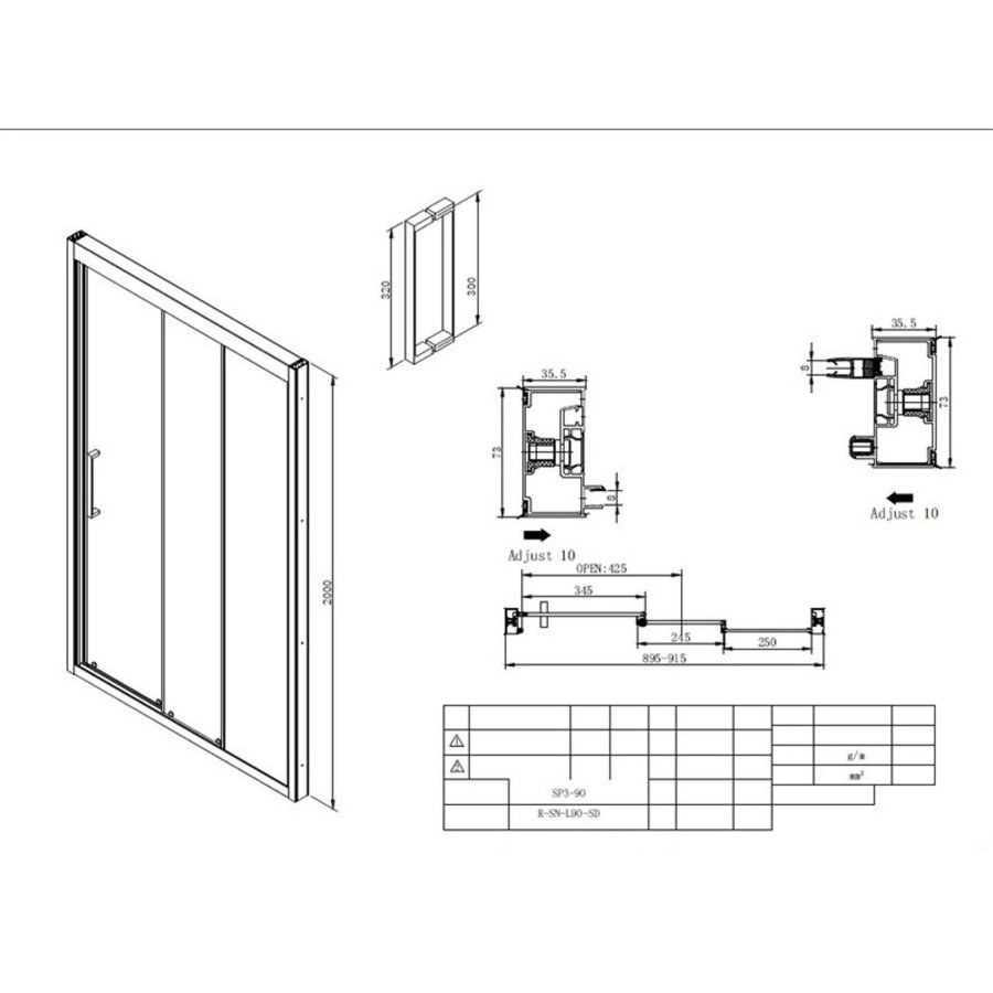 Schuifdeur Driedelig Boss & Wessing Linea 90x200 cm Chroom
