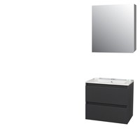 Badkamermeubel BWS Pepper Wastafel Porselein Incl Spiegelkast Met Kraangat 60x55x46 cm Antraciet
