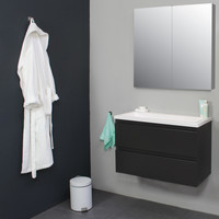 Badkamermeubel BWS Pepper Wastafel Acryl Incl Spiegelkast 2 Deurs Zonder Kraangat 80x55x46 cm Antraciet