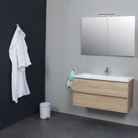 Badkamermeubel BWS Pepper Wastafel Acryl Incl Spiegelkast 2 Deurs Met 1 Kraangat 100x55x46 cm Eiken
