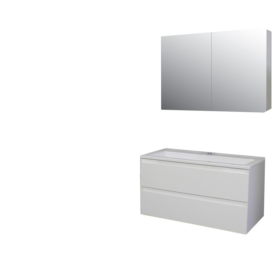 Badkamermeubel BWS Pepper Wastafel Acryl Incl Spiegelkast 2 Deurs Met 1 Kraangat 100x55x46 cm Wit
