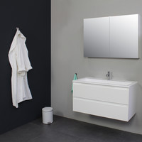 Badkamermeubel BWS Pepper Wastafel Acryl Incl Spiegelkast 2 Deurs Met 1 Kraangat 100x55x46 cm Wit