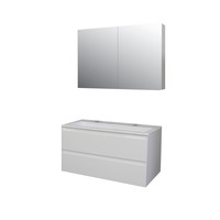 Badkamermeubel BWS Pepper Wastafel Acryl Incl Spiegelkast 2 Deurs Met 2 Kraangaten 100x55x46 cm Wit