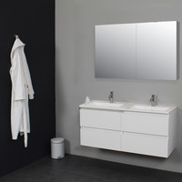Badkamermeubel BWS Pepper Wastafel Acryl Incl Spiegelkast 2 Deurs Met 2 Kraangaten 120x55x46 cm Wit