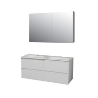 Badkamermeubel BWS Pepper Wastafel Acryl Incl Spiegelkast 2 Deurs Met 2 Kraangaten 120x55x46 cm Wit