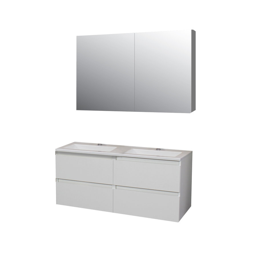 Badkamermeubel BWS Pepper Wastafel Acryl Incl Spiegelkast 2 Deurs Met 2 Kraangaten 120x55x46 cm Wit