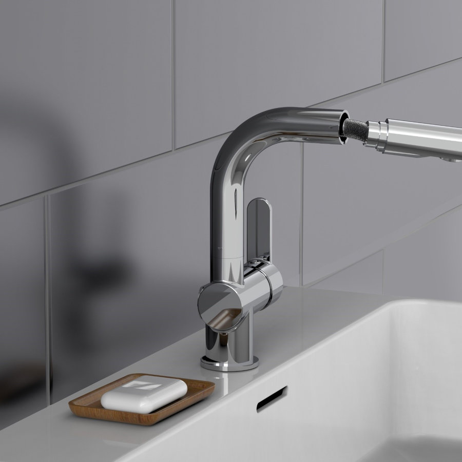 Wastafelkraan Schutte London Mengkraan Uittrekbare Uitloop E�ngreeps Met Click Waste Chroom