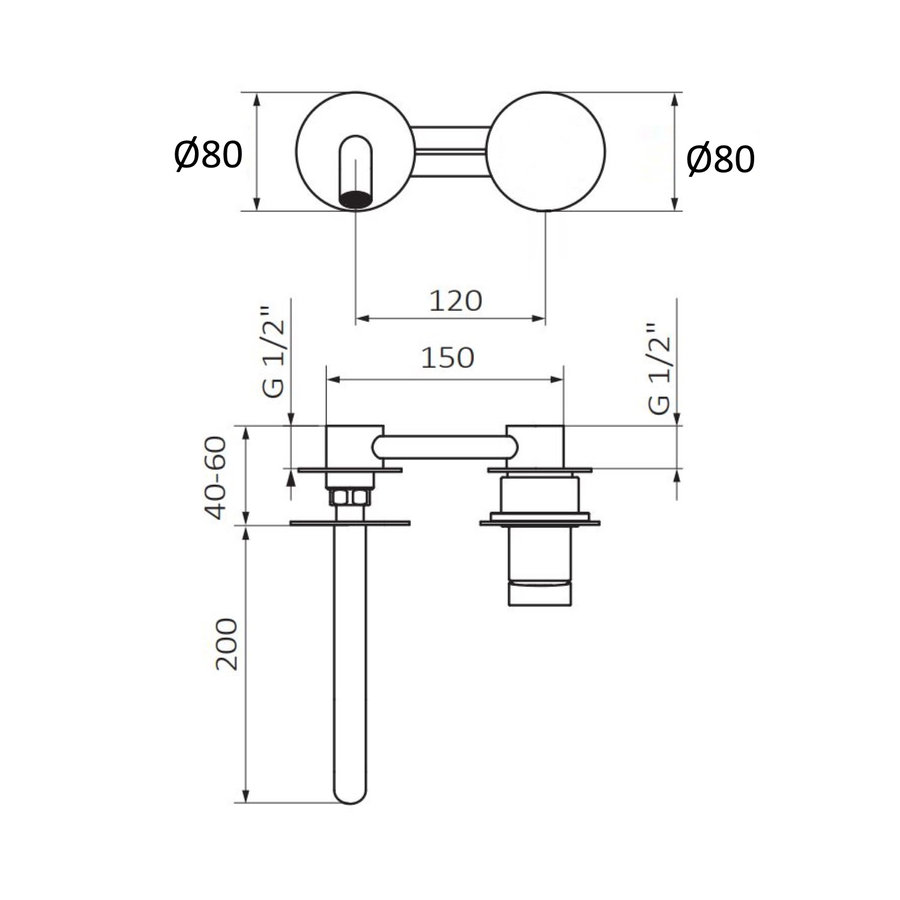 Inbouw Wastafelkraan GRB InCool Mengkraan 20 cm Messing Zwart