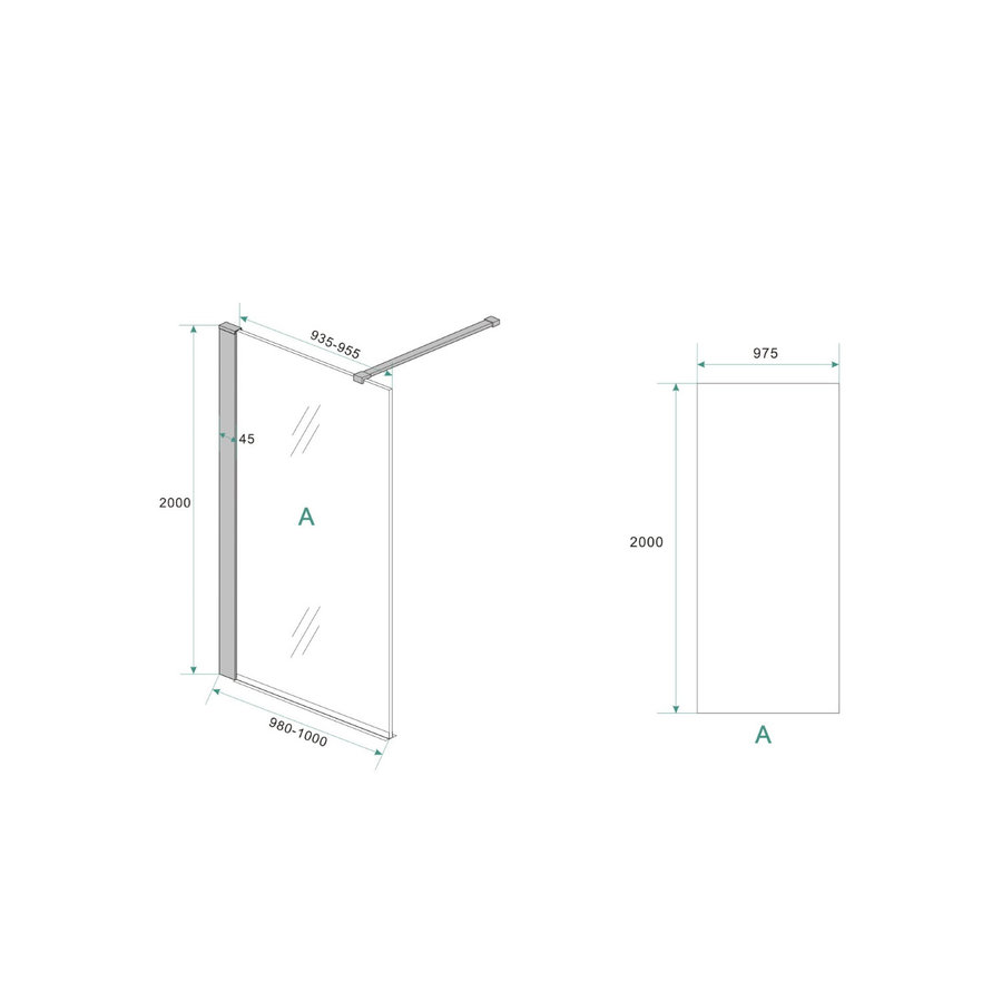 BWS Inloopdouche Met Zwart Muurprofiel 100x200cm Safety Glass En Nano Glas 10mm