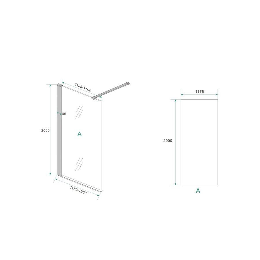 BWS Inloopdouche Met Zwart Muurprofiel 120x200cm Safety Glass En Nano Glas 10mm