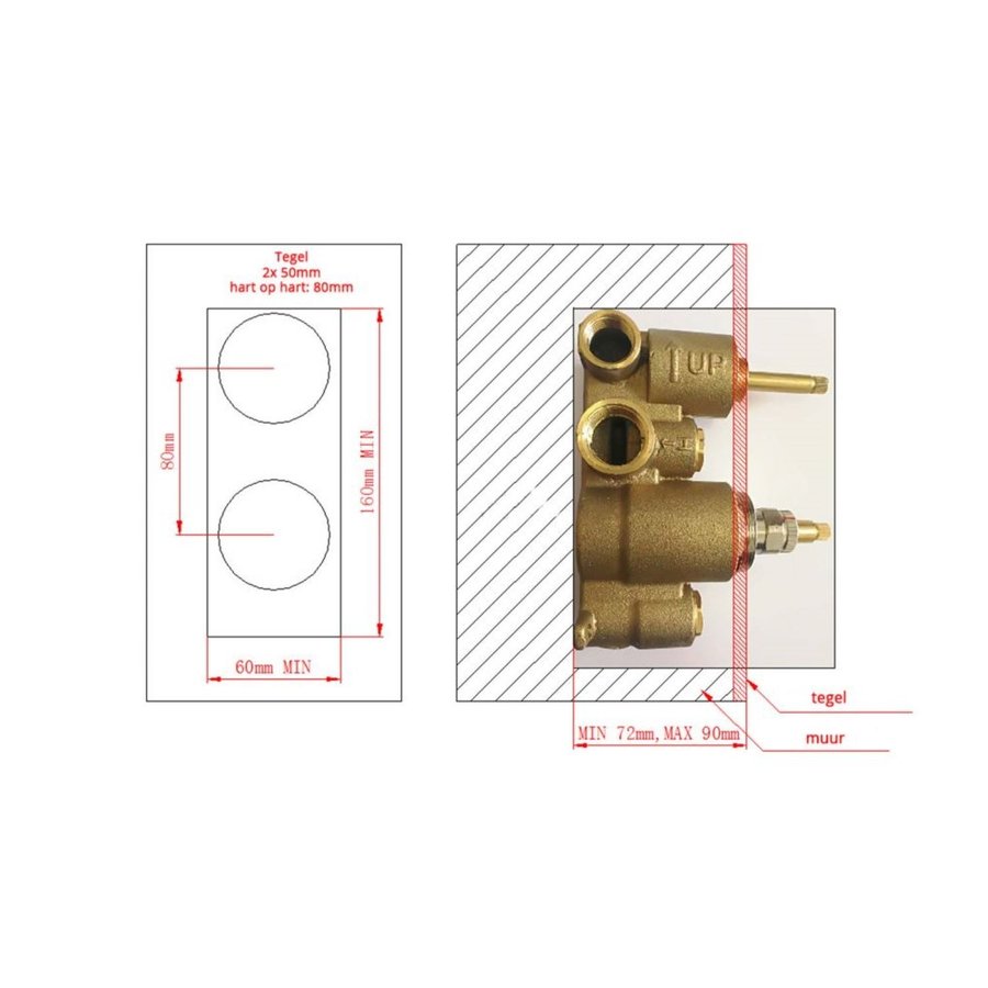 Inbouw Regendouche Set Boss & Wessing Gold Plafonduitloop en 20 cm Hoofddouche Mat Goud