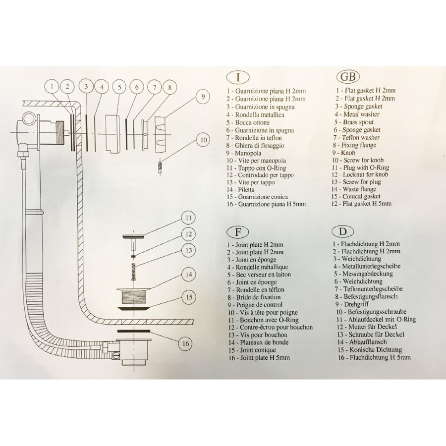 Badafvoer met Vulcombinatie Salenzi Giro Gegalvaniseerd Messing Zwart Chroom ø48 mm