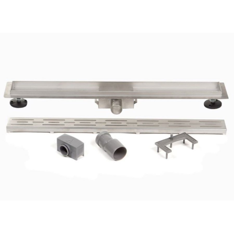 Douchegoot Brauer 160x7 cm RVS Vloerflens Inclusief Kunststof Sifon Verstelbare Poten