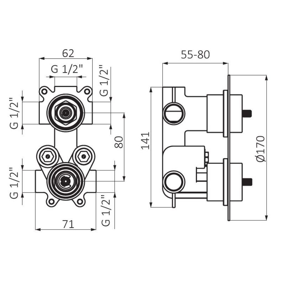 Inbouw Douchekraan GRB Aura Thermostatisch 3-Wegs Chroom