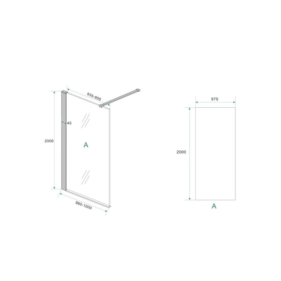 BWS Inloopdouche Met Zwart Muurprofiel 100x200cm Safety Glass En Nano Glas 10mm