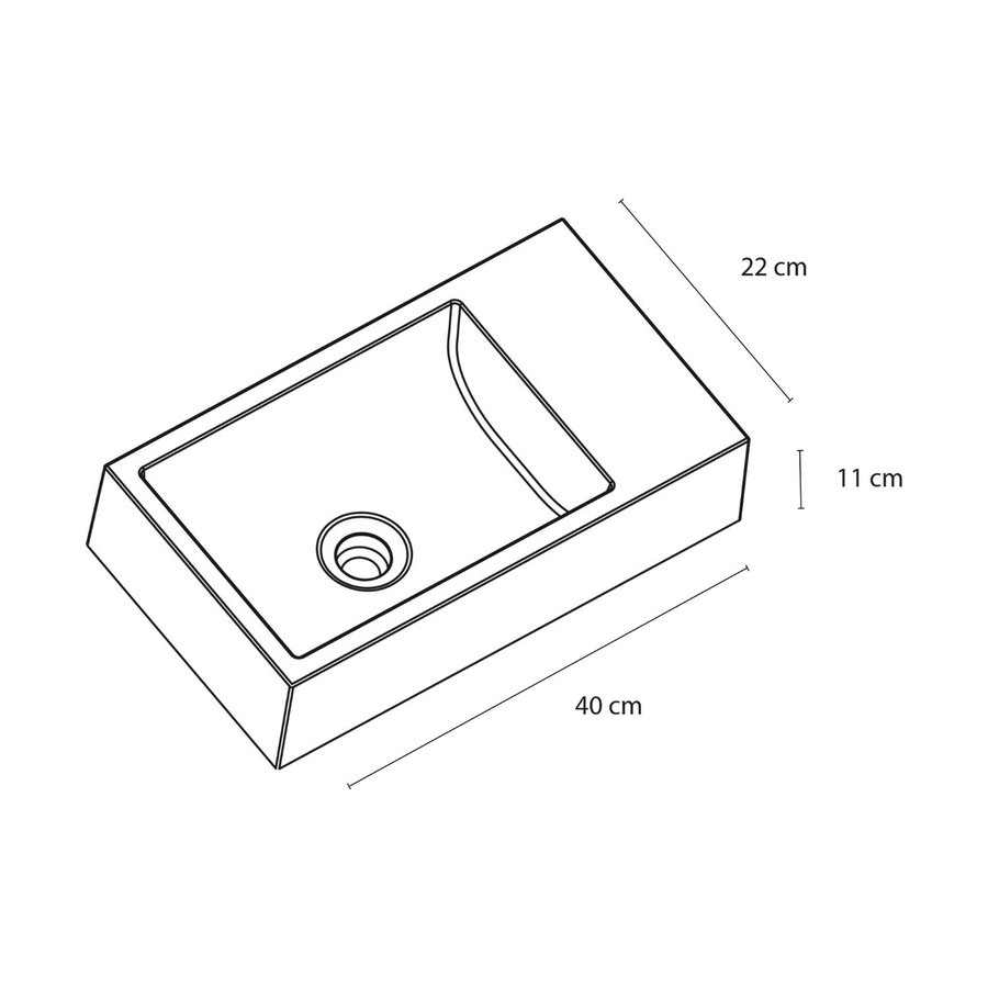 Wastafel Differnz Force 40x20x11 cm Polybeton met Kraangat Wit