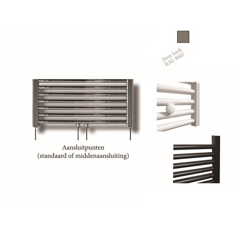 Designradiator Sanicare RVS Look Inclusief Ophanging Midden Aansluiting Recht 120x60 cm