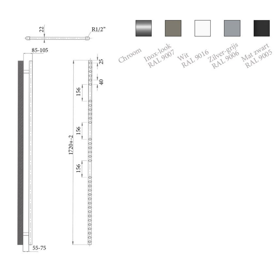 Elektrische Design Radiator Sanicare Plug En Play 172 x 45 cm Wit Thermostaat Chroom 920 Watt