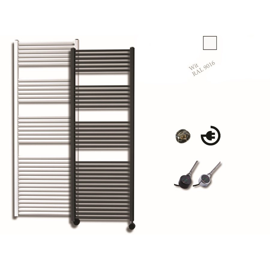 Elektrische Design Radiator Sanicare Plug En Play 172 x 60 cm Wit Thermostaat Chroom 1127 Watt