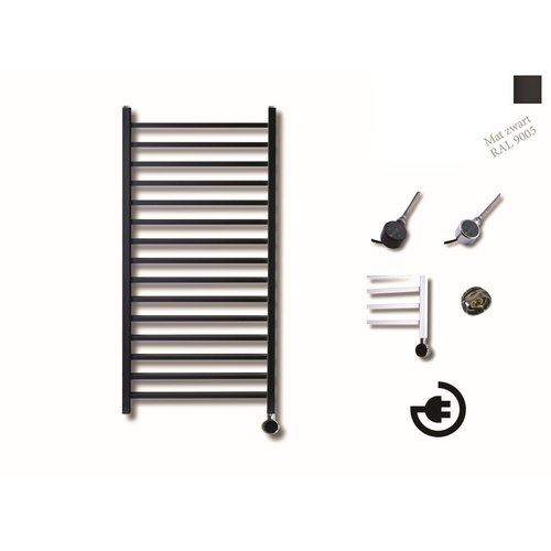 Elektrische Design Radiator Sanicare Plug En Play Qubic 126.4 x 60 cm Mat Zwart Thermostaat Zwart 773 Watt 