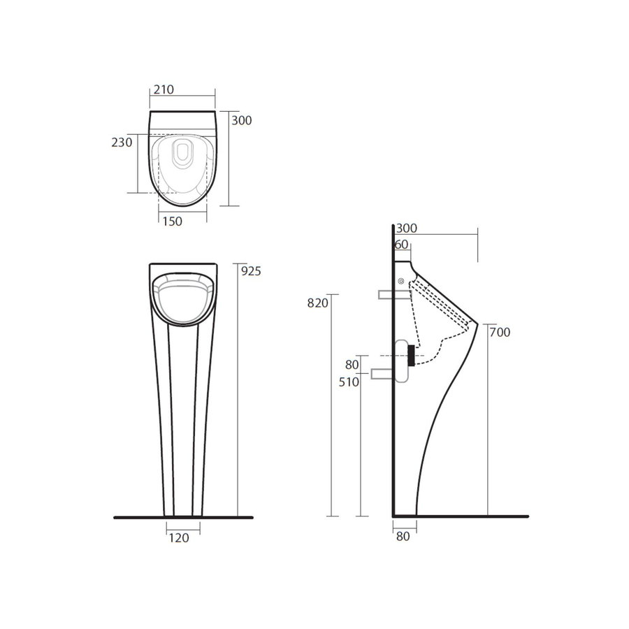 Urinoir Sapho Aquatech 21x92.5x30 cm inc Trap en Bevestigingen Keramiek Wit