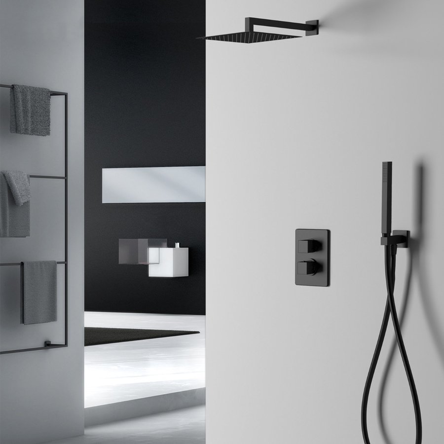 Inbouw Regendouche Set Sanimex Design Giulini Vierkante Hoofddouche en Handdoucheset Mat Zwart