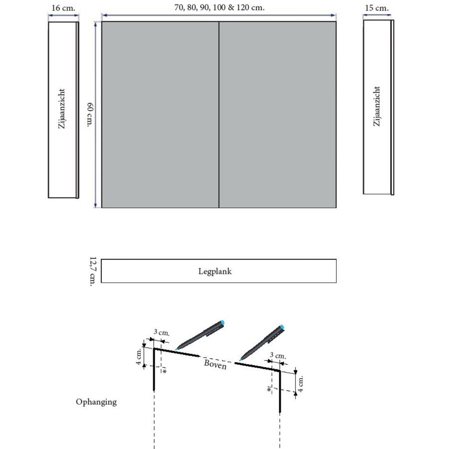 Spiegelkast Sanicare Qlassics Ambiance 70 cm 2 Spiegeldeuren Belluno Eiken