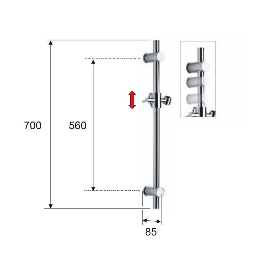 Glijstang Sapho Rond met Glijstuk 70 cm Mat Zwart