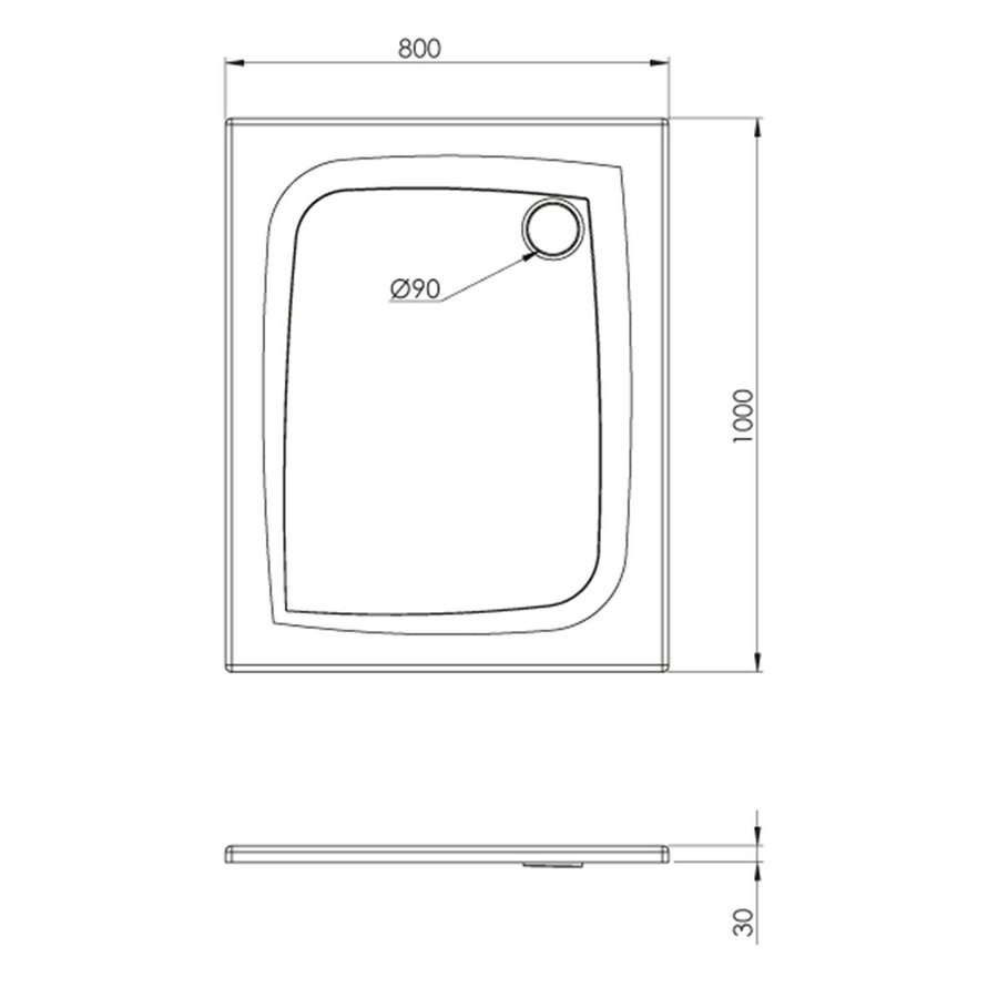 Douchebak Allibert Mooneo Rechthoek Inbouw Bioplax 100x80 cm Zwart