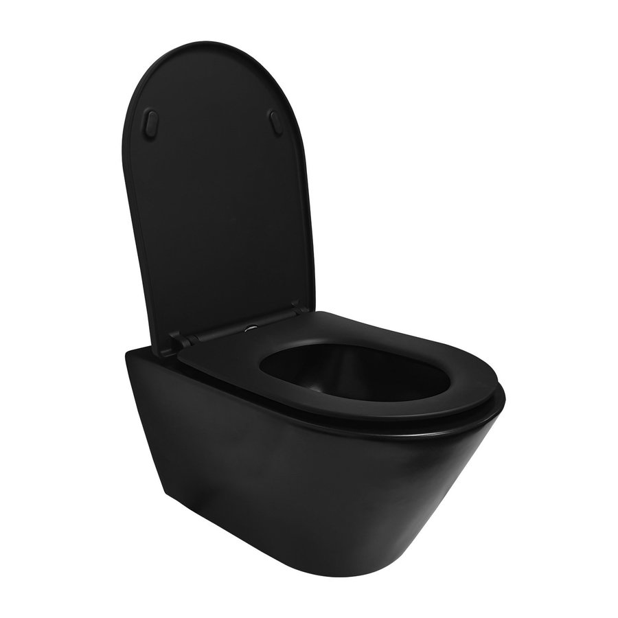 Wandcloset Wiesbaden Stereo Rimless 53 cm Mat Zwart (Incl. zitting)