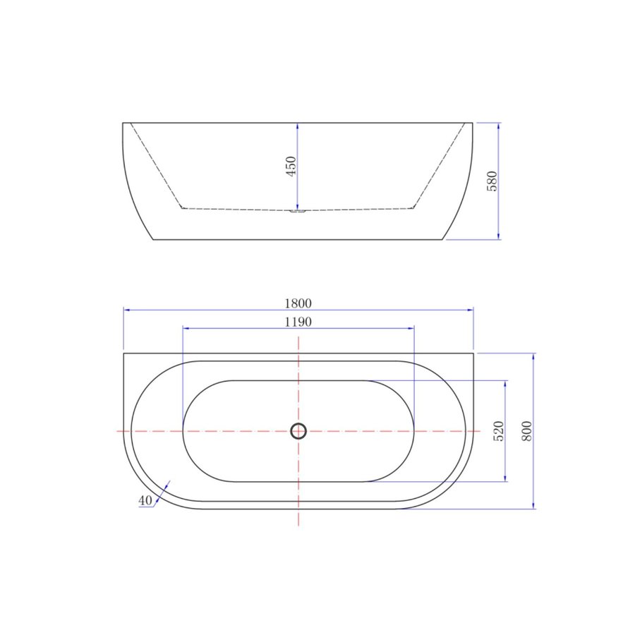Halfvrijstaand Bad Luca Sanitair Primo 180x80x58cm Acryl Met Overloop Mat Wit