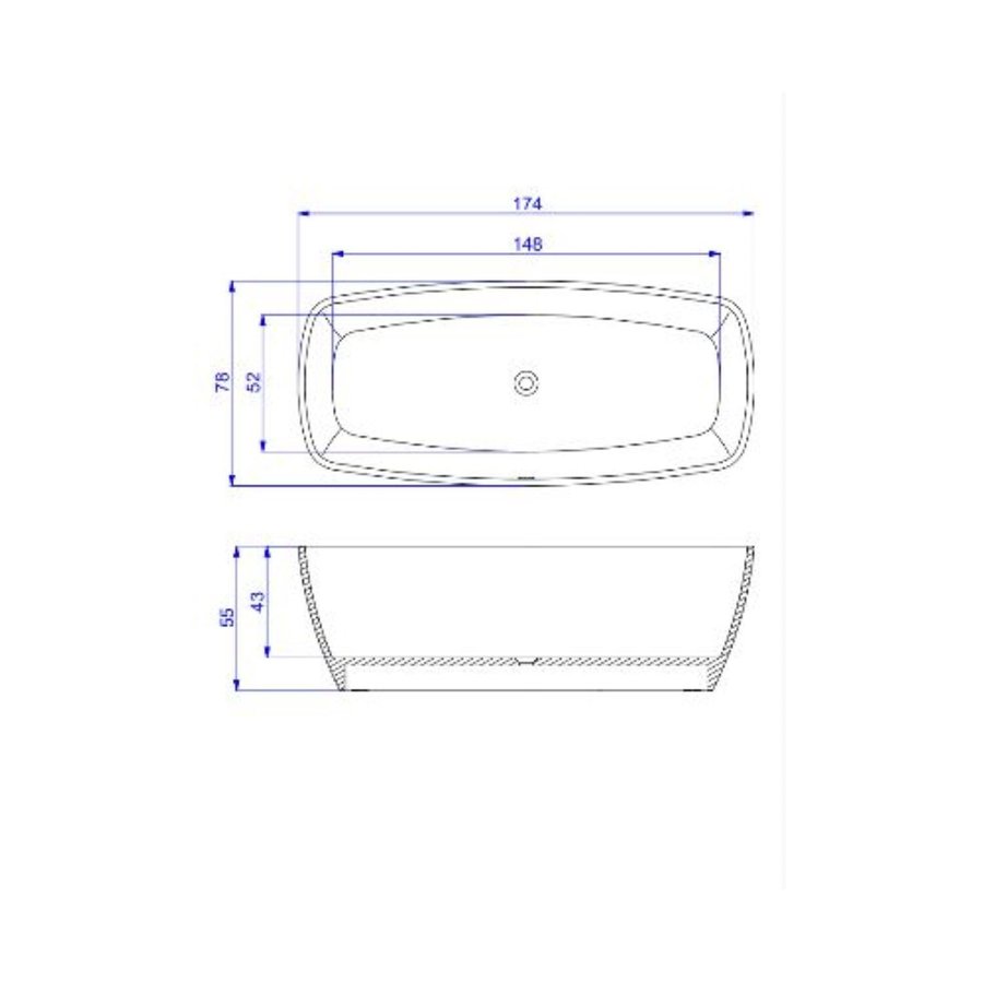 Vrijstaand Ligbad Boss & Wessing Cali 174x78x55 cm Cast Marble Beton Grijs